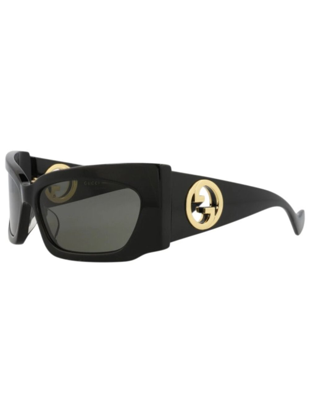 New Gucci Women's Sunglasses Shield Wrap Recycled Acetate Frame Black Black Grey